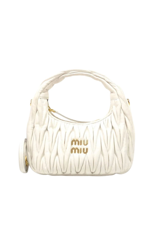 Miu Miu Wander Matelassé Nappa Leather Hobo Bag en color White.