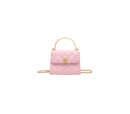 Chanel Mini Clutch con Asa Esmaltada – Lambskin Rosa