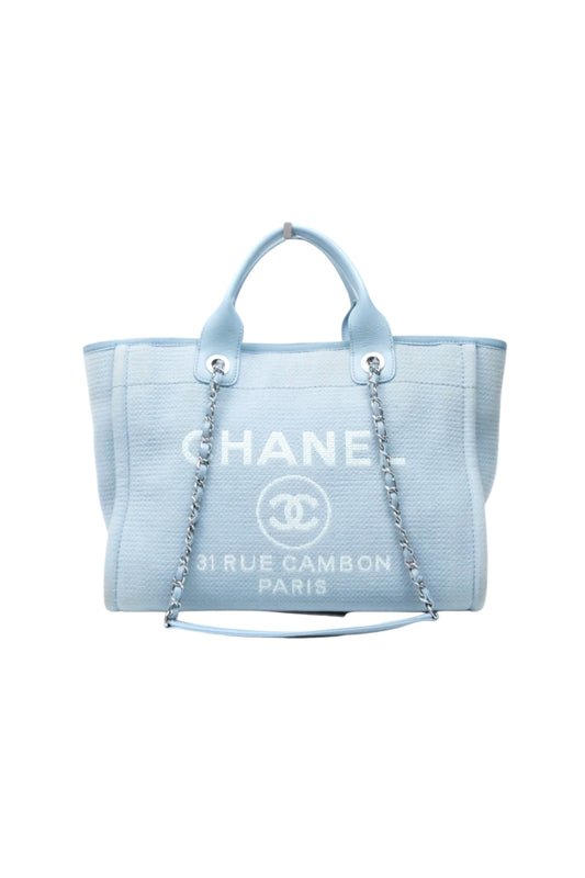 Chanel New Small Deauville Tote Blue Canvas Silver Hardware – 2023
