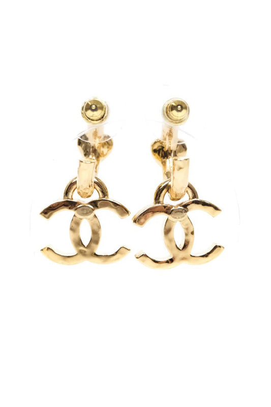 ARETES CHANEL CC HEART DROP DORADO CON CRISTALES - (COLECCIÓN 23P)