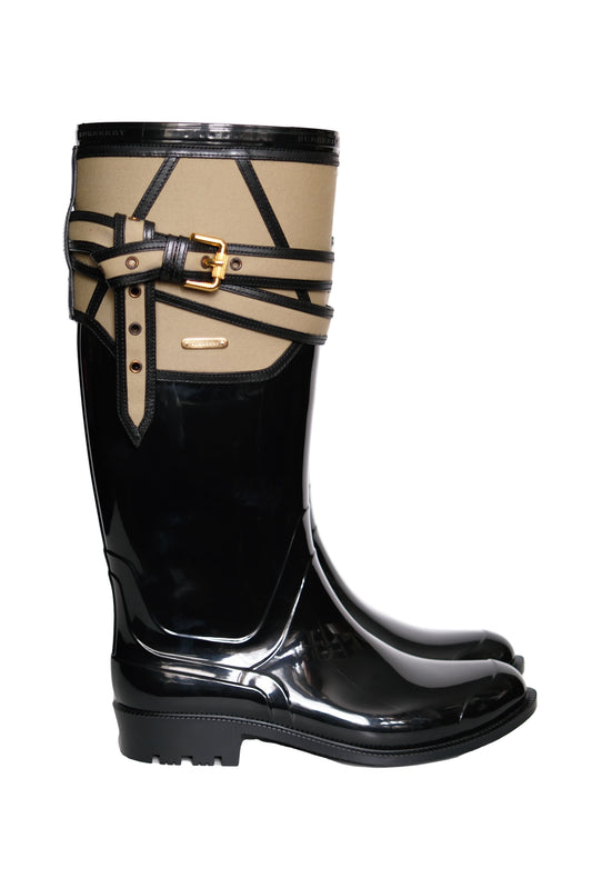 BOTAS BURBERRY BICOLOR RUBBER GALOCHA RAIN BOOTS NEGRAS Y BEIGE