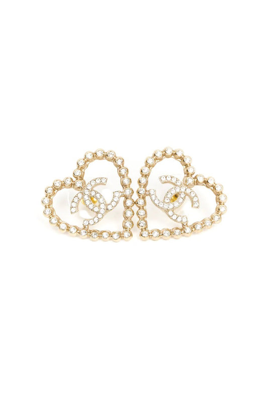 CHANEL CC HEART CRYSTAL EARRINGS - DORADO (COLECCIÓN 25P)