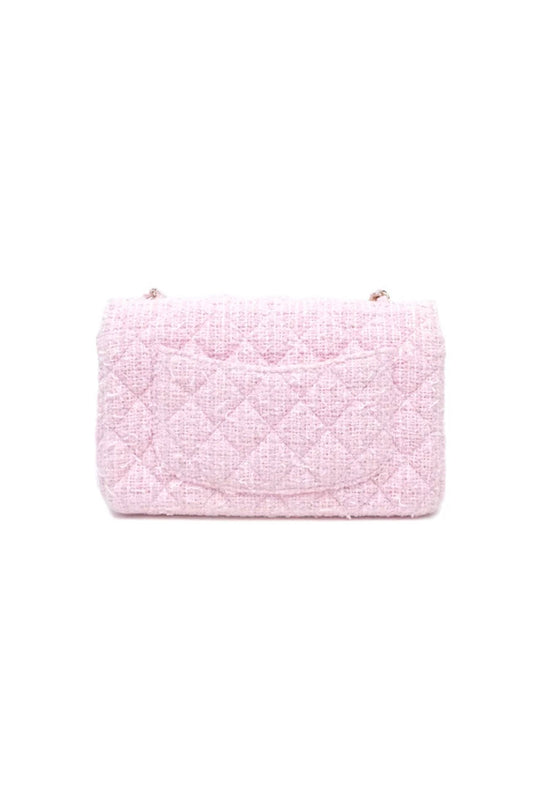 CHANEL CLASSIC MINI RECTANGULAR FLAP BAG (GHW) TWEED ROSA