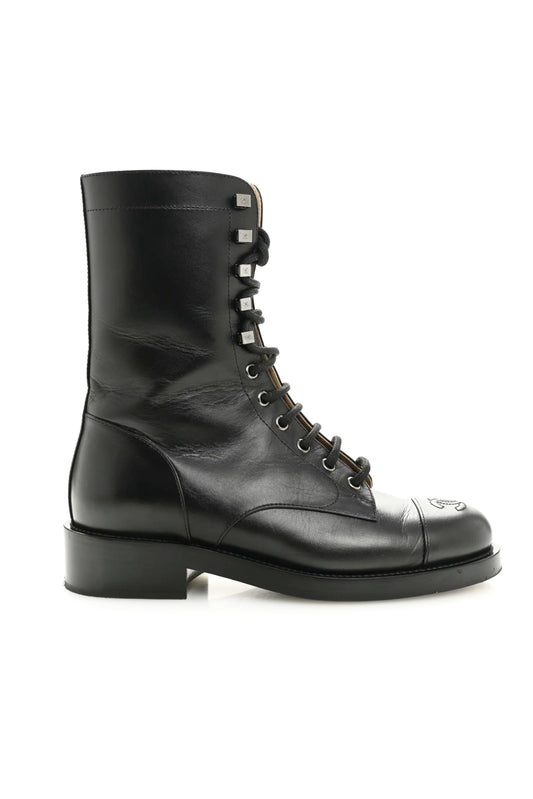 BOTAS CHANEL LACE UP COMBAT BOOTS NEGRO