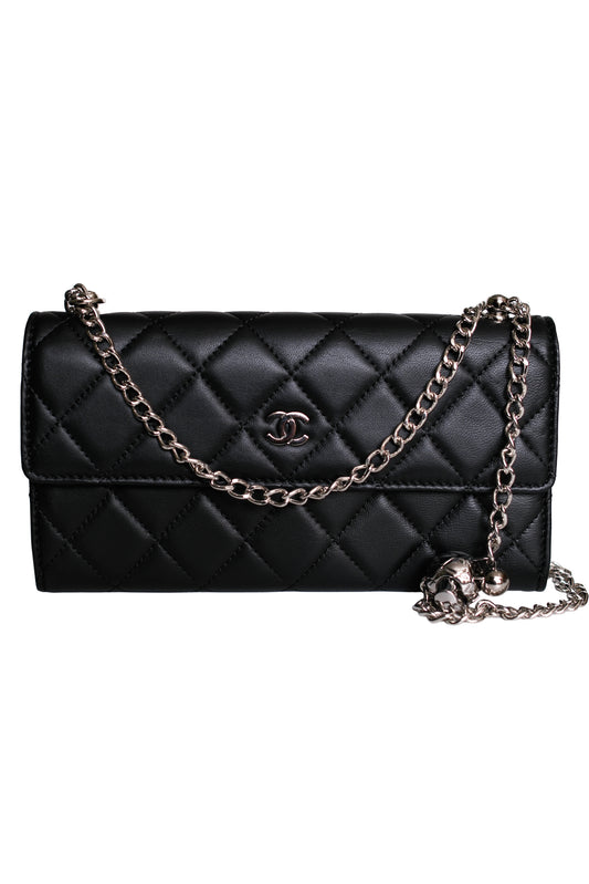 CHANEL CLASSIC QUILTED FLAP LONG WALLET ON CHAIN RE-WORKED NEGRO
