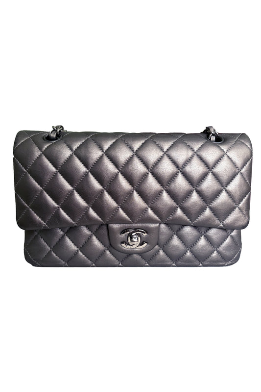BOLSO CHANEL CLASSIC MEDIUM DOUBLE FLAP METALLIC GREY