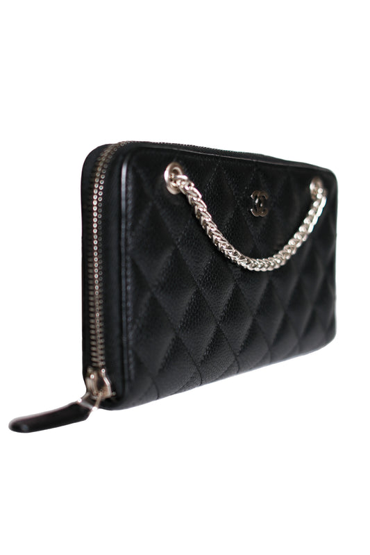 CHANEL CLASSIC ZIP AROUND WALLET ON CHAIN RE-WORKED CAVIAR NEGRO