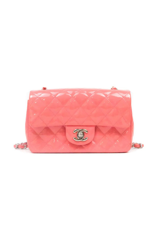 BOLSO CHANEL MINI RECTANGULAR CHAROL ROSA - (SHW)