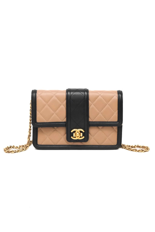 BOLSO CHANEL MEDIUM ELEGANT CC FLAP LAMBSKIN BEIGE Y NEGRO - (GHW)