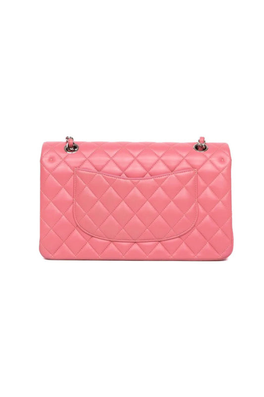 CHANEL CLASSIC MEDIUM FLAP SILVER HARDWARE ROSA