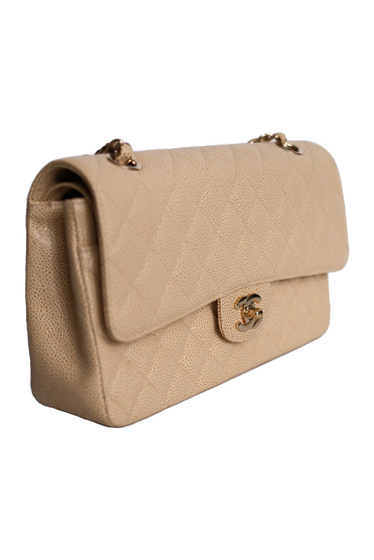 BOLSO CHANEL CLASSIC DOUBLE FLAP MEDIUM CAVIAR BEIGE