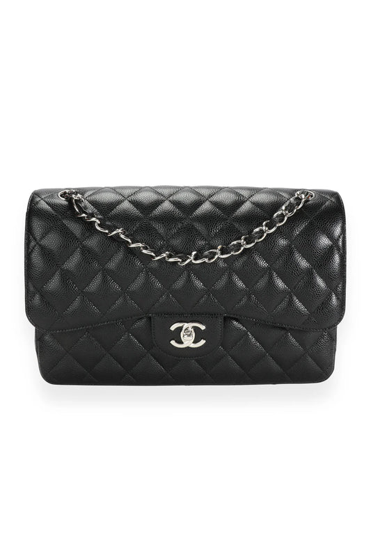 BOLSO CHANEL CLASSIC DOUBLE FLAP JUMBO CAVIAR NEGRO - (SHW)