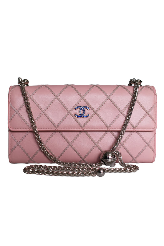 WALLET ON CHAIN RE-WORKED CHANEL WILD STITCH COCO MARK BI-FOLD LONG ROSA