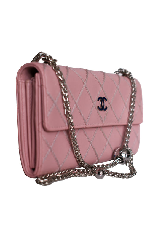 WALLET ON CHAIN RE-WORKED CHANEL WILD STITCH COCO MARK BI-FOLD LONG ROSA