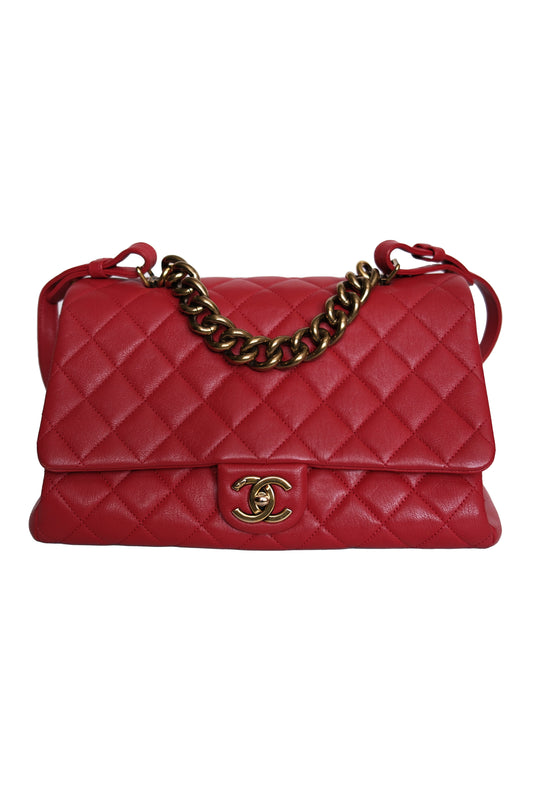 BOLSO CHANEL PARIS-ROME TRAPEZIO FLAP BAG LARGE ROJO