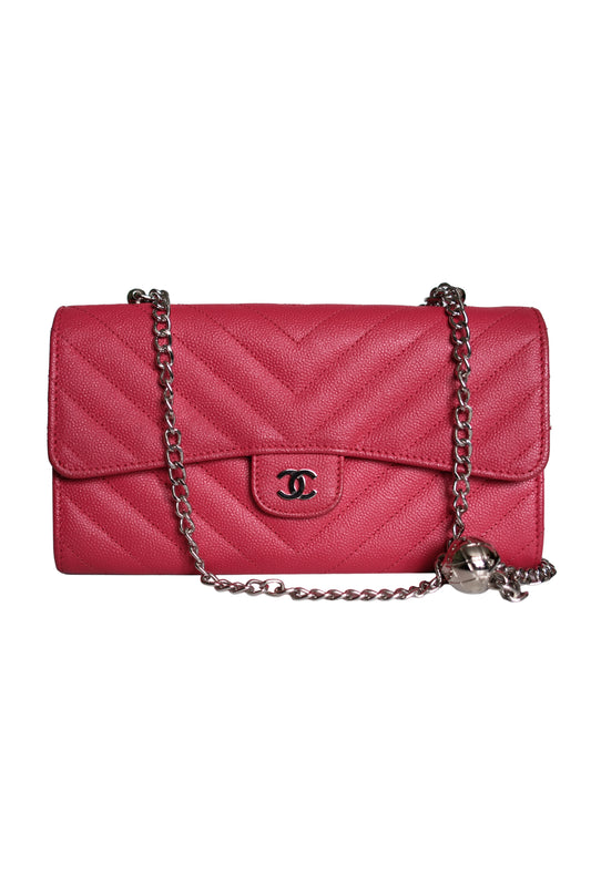 CHANEL CHEVRON CAVIAR LONG FLAP WALLET ON CHAIN RE-WORKED CHANEL ROJO