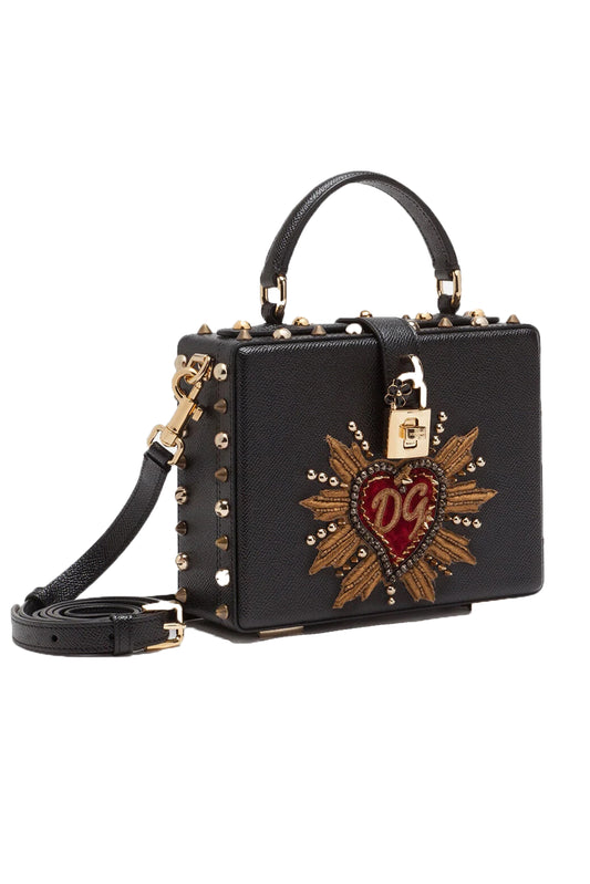DOLCE & GABBANA DOLCE BOX BAG DAUPHINE CALFSKIN WITH PATCH HEART NEGRO
