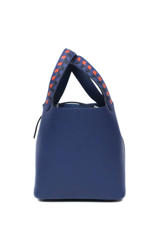 HERMÈS PICOTIN LOCK 18 TRESSAGE DE CUIR BLUE EPSOM STAMP Y
