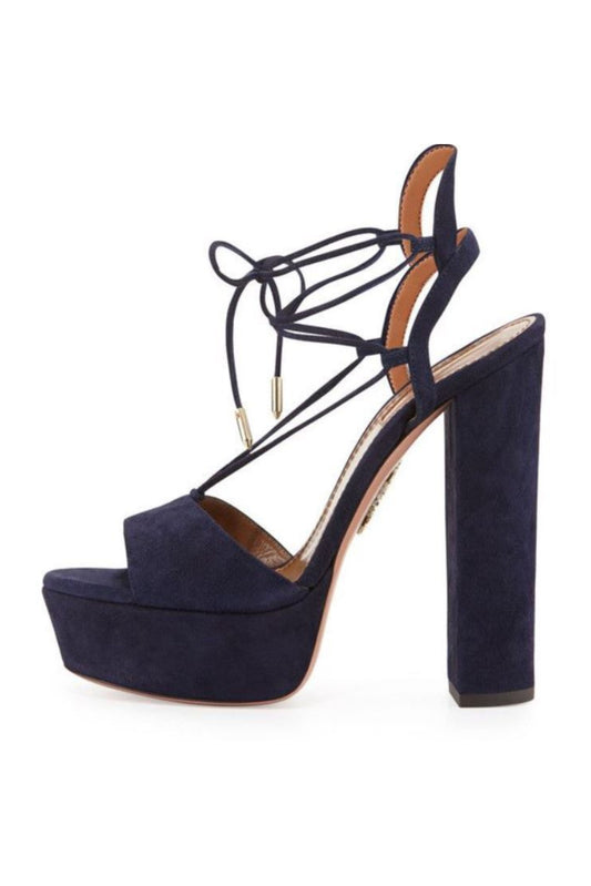AQUAZZURA AUSTIN PLATEAU SUEDE PLATFORM SANDALS