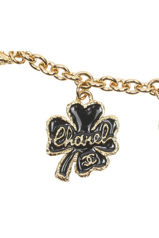 CHANEL BELT WITH LOGO CHAIN AND BLACK HEART, CC AND LUCKY CLOVER CHARMS