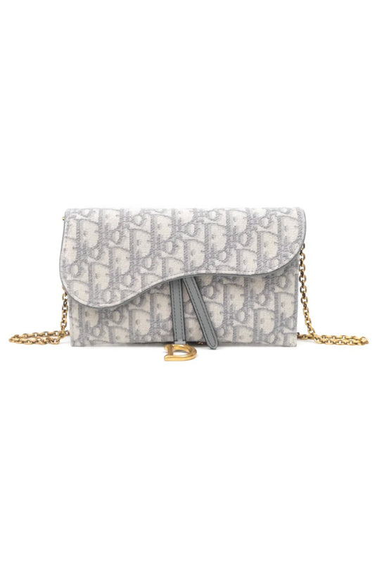 CHRISTIAN DIOR SADDLE CHAIN POUCH OBLIQUE JACQUARD GRIS