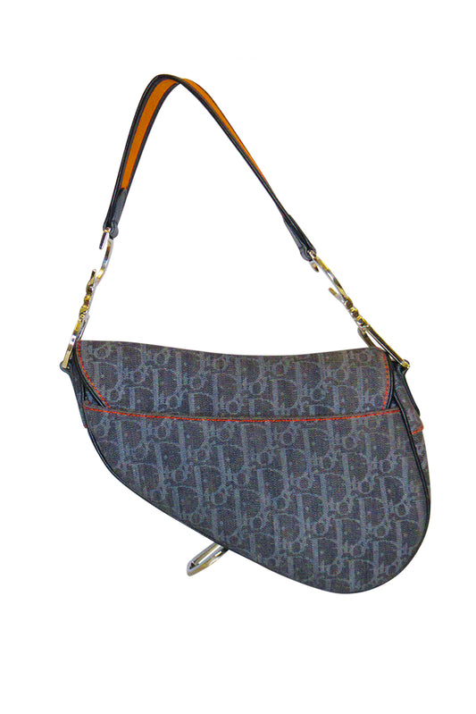 BOLSO CHRISTIAN DIOR SADDLE FLIGHT TROTTER CANVAS AZUL MARINO - (GHW)