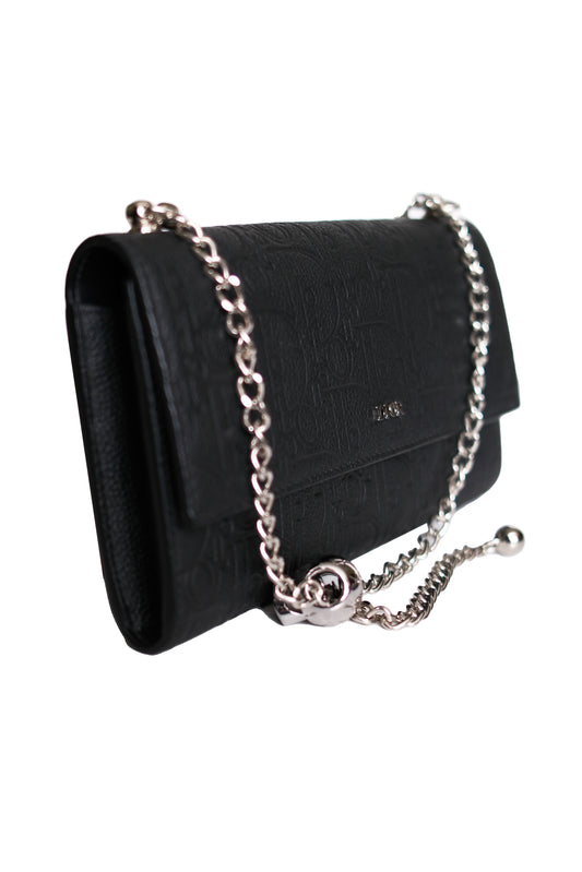 DIOR GRAVITY LONG FLAP WALLET ON CHAIN RE-WORKED LEATHER NEGRO