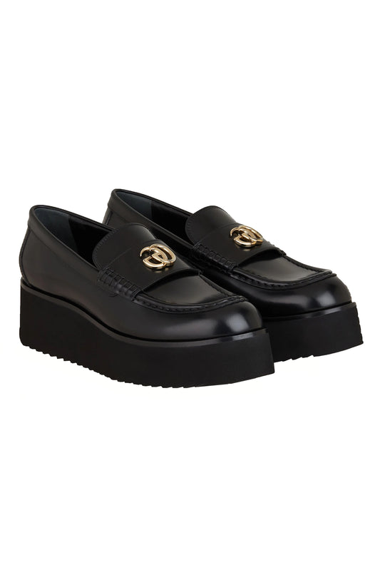 MOCASINES GUCCI DOUBLE G PLATFORM LOAFERS PIEL NEGRA