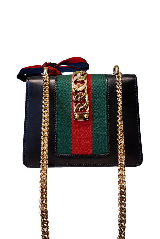 GUCCI MINI SYLVIE CHAIN SHOULDER BAG - AZUL MARINO