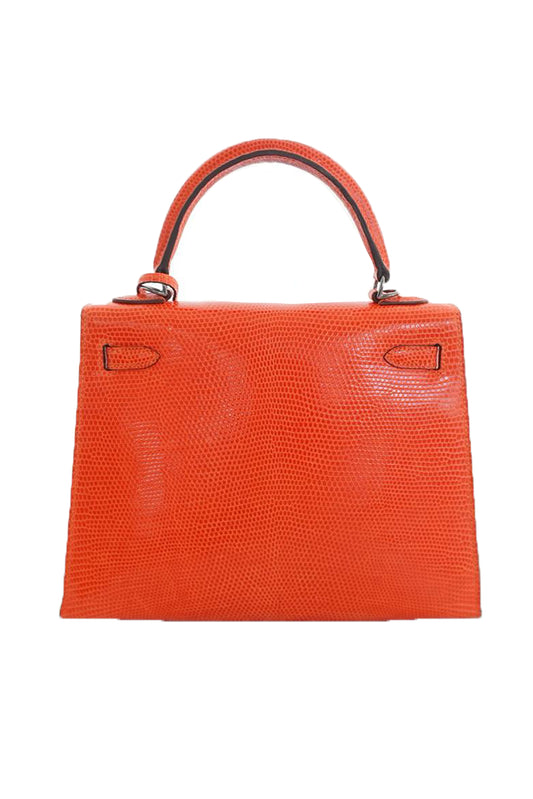 HERMÈS KELLY 25 SELLIER LIZZARD POPPY ORANGE PHW
