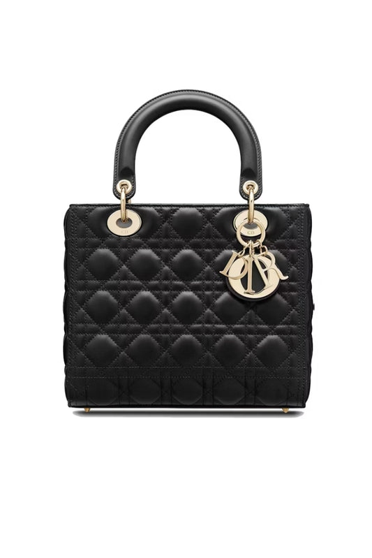 BOLSO LADY DIOR MEDIUM CANNAGE LAMBSKIN NEGRO - (GHW)