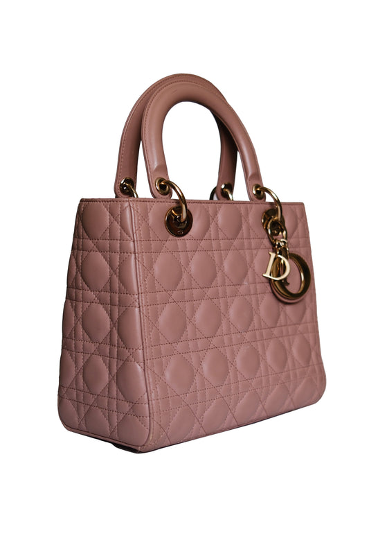 BOLSO LADY DIOR MEDIUM CANNAGE ROSA - (GHW)