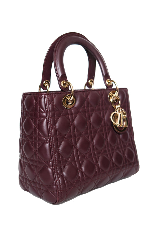 BOLSO LADY DIOR CANNAGE MEDIUM BURGUNDY (GHW)