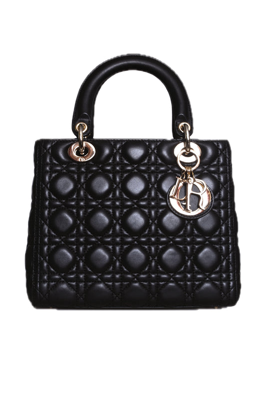 BOLSO LADY DIOR MEDIUM CANNAGE LAMBSKIN NEGRO - (GHW)