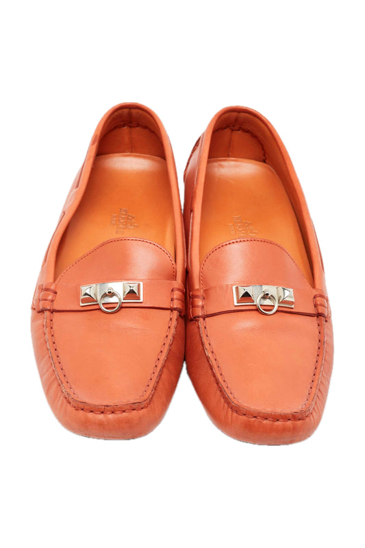 HERMES ORANGE IRVIN SLIP ON LOAFERS