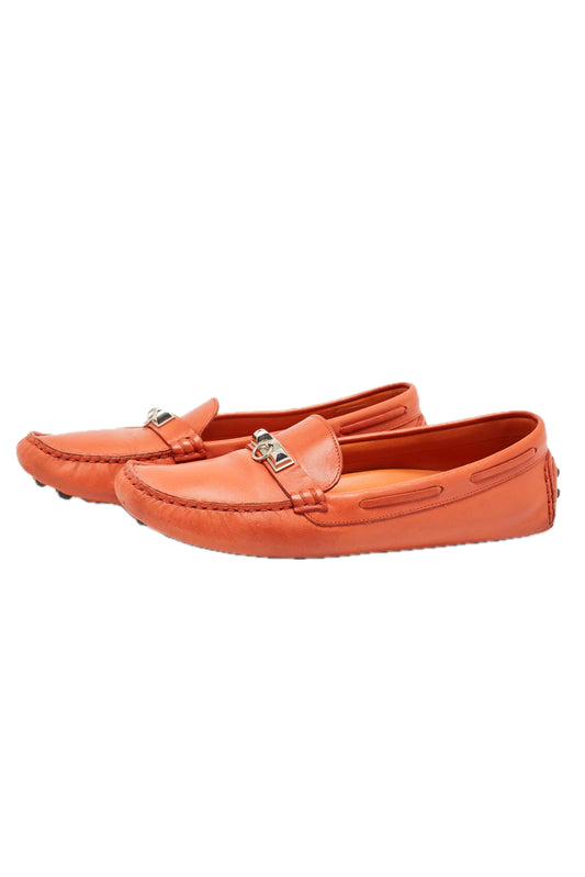 HERMES ORANGE IRVIN SLIP ON LOAFERS
