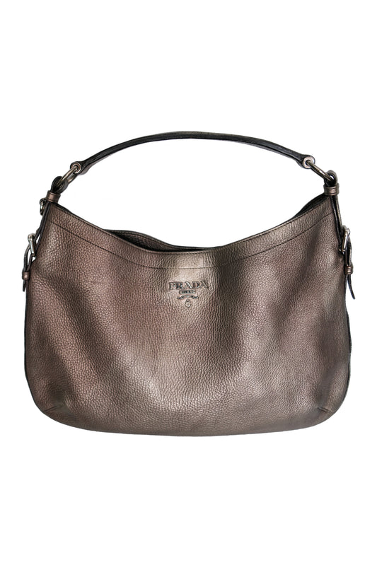 BOLSO PRADA VITELLO DAINO METALLIC LEATHER HOBO BAG