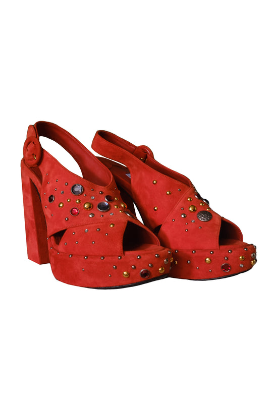 PRADA JEWELED PLATFORM SLINGBACK SANDALIAS DE PLATAFORMA NARANJA CORAL