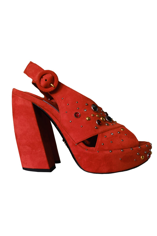 PRADA JEWELED PLATFORM SLINGBACK SANDALIAS DE PLATAFORMA NARANJA CORAL