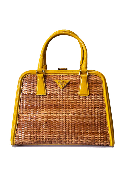 BOLSO PRADA WICKER + SAFFIANO TOP HANDLE BAG AMARILLO