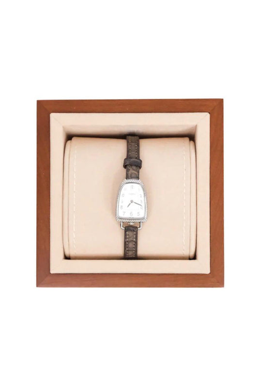 RELOJ HERMÈS GALOP D'HERMÈS 32MM CON DIAMANTES Y CORREA ALLIGATOR ÉTOUPE - (PHW)