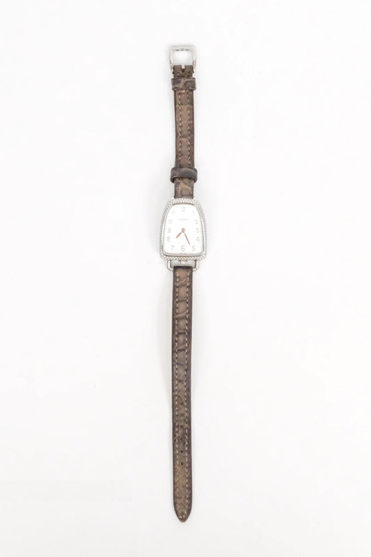 RELOJ HERMÈS GALOP D'HERMÈS 32MM CON DIAMANTES Y CORREA ALLIGATOR ÉTOUPE - (PHW)