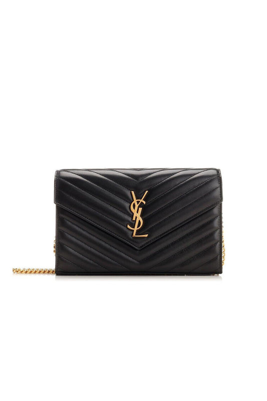 SAINT LAURENT CASSANDRE METALESSÉ CHAIN WALLET NEGRO