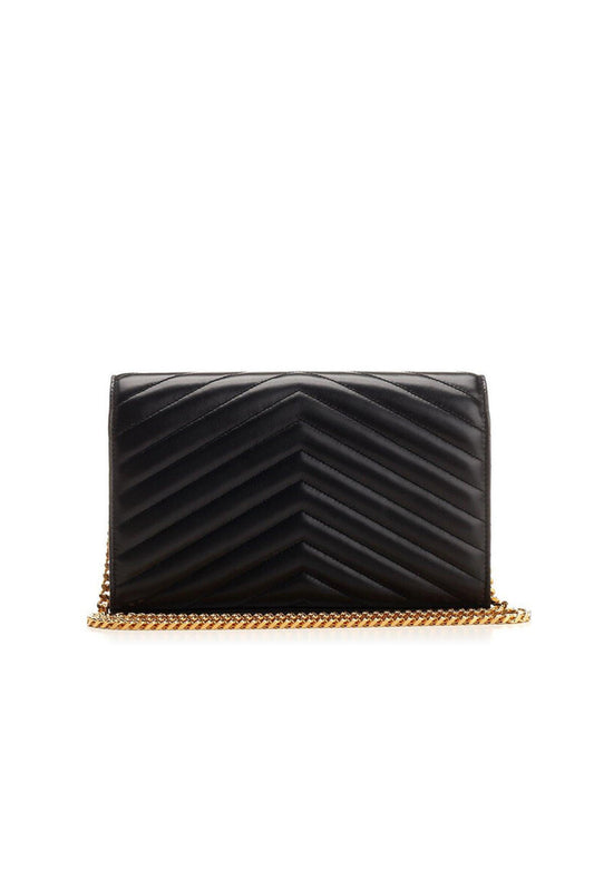 SAINT LAURENT CASSANDRE METALESSÉ CHAIN WALLET NEGRO