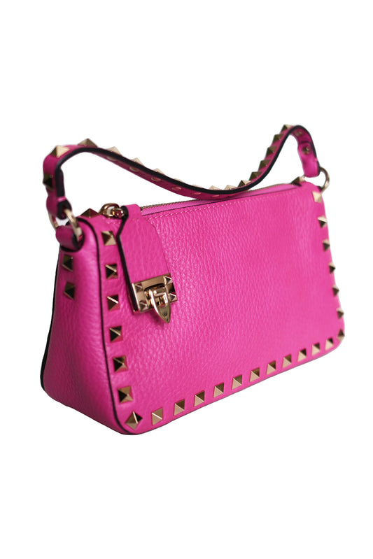 BOLSO VALENTINO PINK LEATHER SMALL ROCKSTUD FLIP LOCK ROSA
