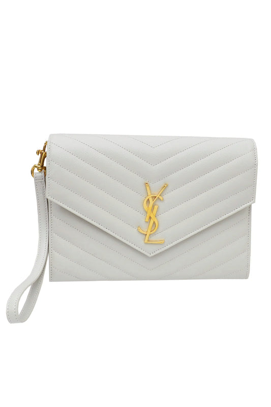 SAINT LAURENT MONOGRAM ENVELOPE WRISTLET BLANCO