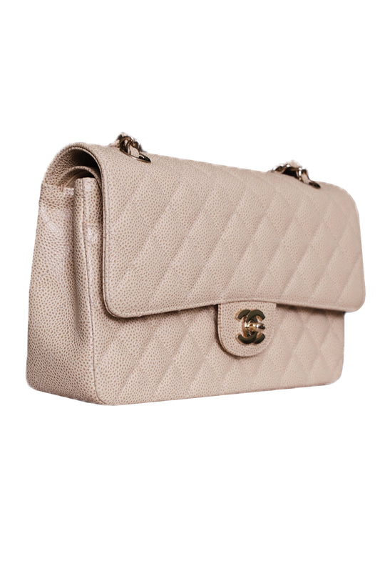 BOLSO CHANEL CLASSIC DOUBLE FLAP MEDIUM CAVIAR BEIGE