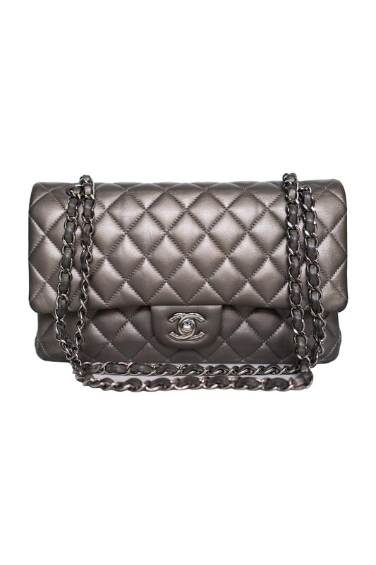 BOLSO CHANEL CLASSIC MEDIUM DOUBLE FLAP METALLIC GREY