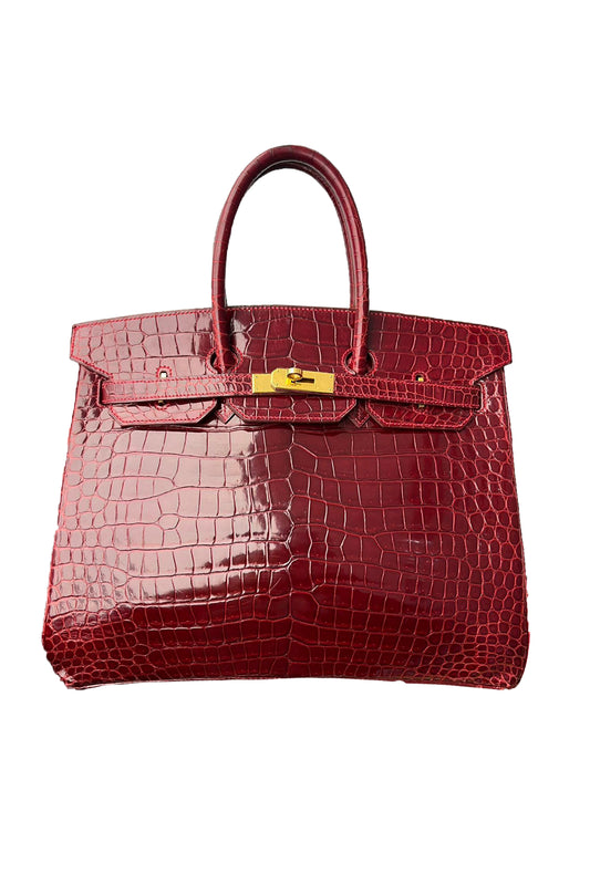 HERMÈS BIRKIN 35 BORDEAUX CROCODILE POROSUS BRILLANT GHW