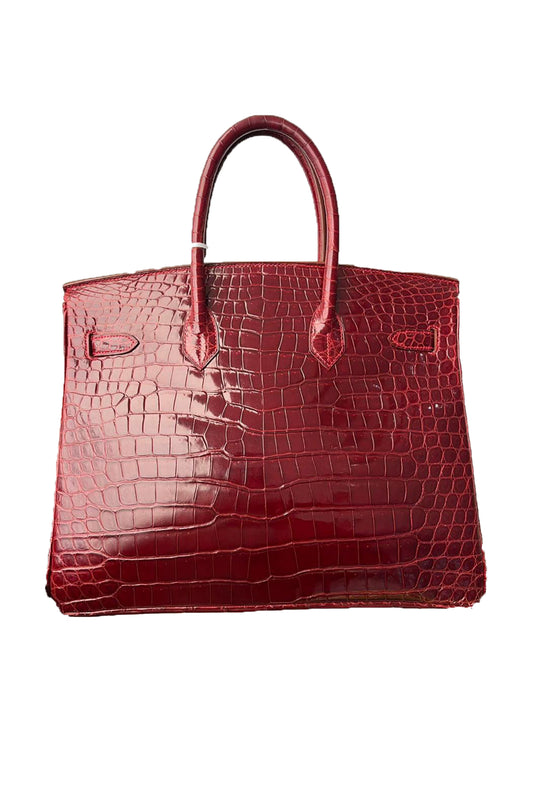 HERMÈS BIRKIN 35 BORDEAUX CROCODILE POROSUS BRILLANT GHW